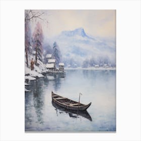 Vintage Winter Painting Lake Bled Slovenia Canvas Print