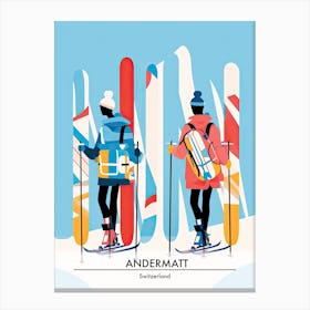 Andermatt   Switzerland Ski Resort Poster Illustration 2 Canvas Print