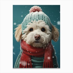 Dog In Winter Hat Canvas Print