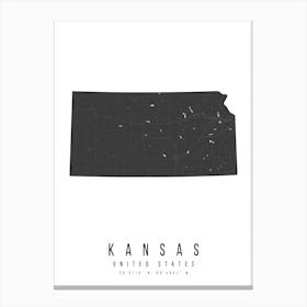 Kansas Mono Black And White Modern Minimal Street Map Canvas Print