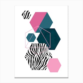 Teal and Pink Zebra Hexagon Art Canvas Print