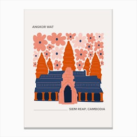Angkor Wat   Siem Reap, Cambodia, Warm Colours Illustration Travel Poster 2 Canvas Print