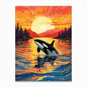 Brushstrokes Orca Whale In The Sunset Canvas Print