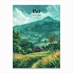 Pai Thailand Lush Greenery Digital Travel Illustration Toile