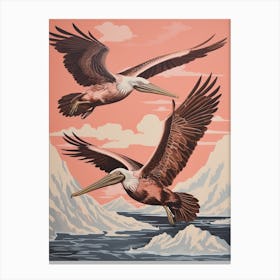 Vintage Japanese Inspired Bird Print Brown Pelican Canvas Print