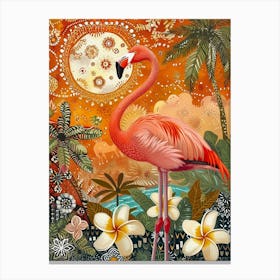 Greater Flamingo And Plumeria Boho Print 1 Canvas Print