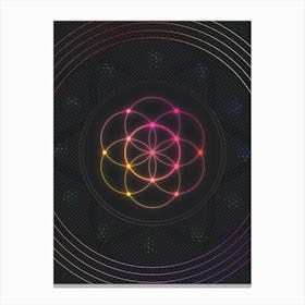 Neon Geometric Glyph in Pink and Yellow Circle Array on Black n.0095 Canvas Print