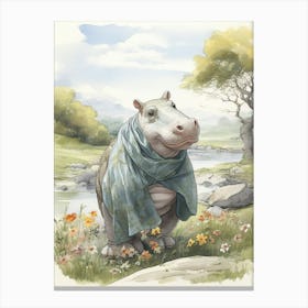Storybook Animal Watercolour Hippopotamus 2 Canvas Print
