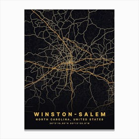 Winston Salem North Carolina Usa Black And Gold Map Canvas Print