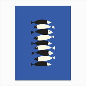 Abstract Fish In A Row Black White Blue Canvas Print