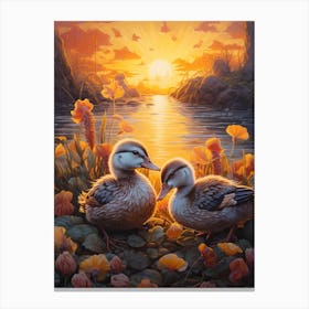 Floral Ornamental Duckling Painting 5 Canvas Print
