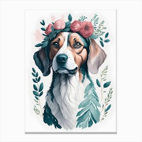 Cyte Dog Portrait Pink Flowers Painting (1) Canvas Print