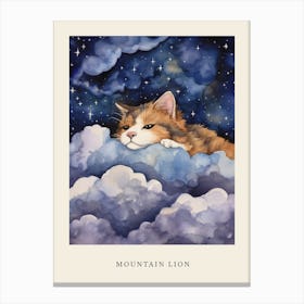 Baby Mountain Lion Sleeping In The Clouds Nursery Poster Canvas Print
