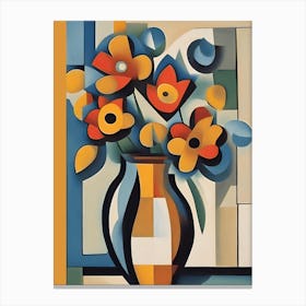 Flowers In Vase Cubism Canvas Print