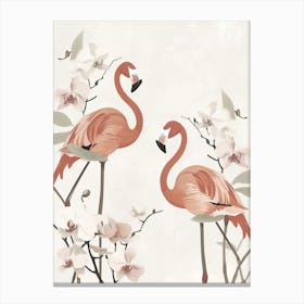 Jamess Flamingo And Orchids Minimalist Illustration 1 Canvas Print