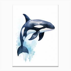 Blue Watercolour Painting Style Of Orca Whale  6 Canvas Print