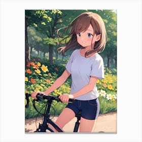 Anime Girl Riding A Bike Canvas Print