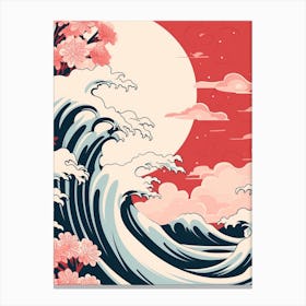 Great Wave With Carnation Flower Drawing In The Style Of Ukiyo E 4 Canvas Print