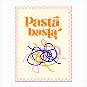 Italian saying 'Pasta Basta' retro font and chequered frame pink orange Canvas Print