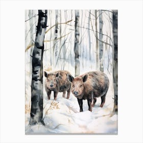 Winter Watercolour Wild Boar 2 Canvas Print