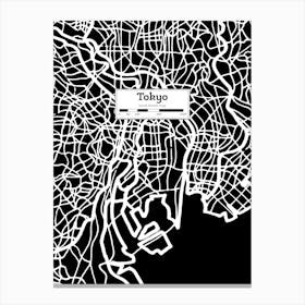 Tokyo (Japan) City Map — Hand-drawn map, vector black map Canvas Print