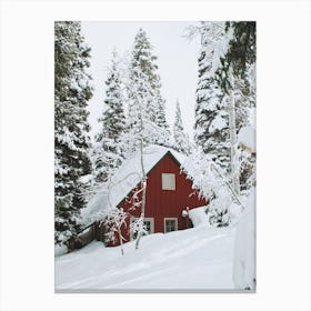 Red Winter Cabin Canvas Print
