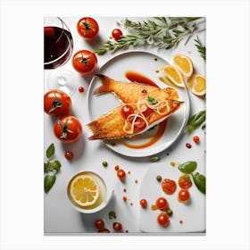 Wine, Tomatoes and Fried Fish Canvas Print