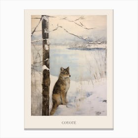 Vintage Winter Animal Painting Poster Coyote 2 Canvas Print
