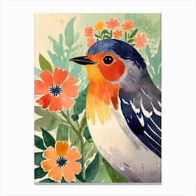 Bird With A Flower Crown Robin 1 Canvas Print