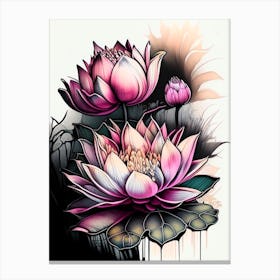 Lotus Flowers In Garden Graffiti 3 Canvas Print