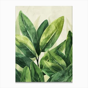 Green Leaves Watercolor Painting Canvas Print