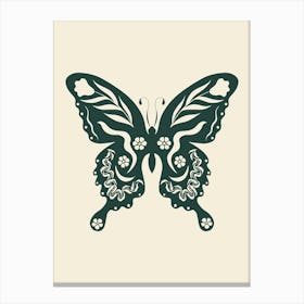 Folk Art Butterfly 03 - Midnight Green Canvas Print