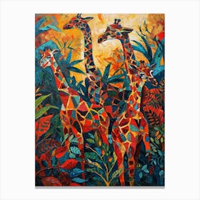 Giraffes In The Leaves Abstract Painting 1 Canvas Print