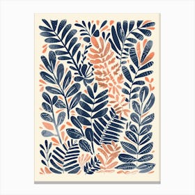 Tropical Leaves In Blue And Pink Canvas Print