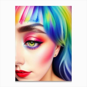 Colorful Girl With Rainbow Hair Canvas Print