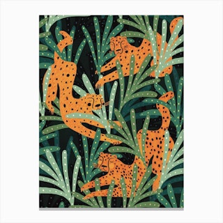 Green Leopard Jungle Illustration  Canvas Print