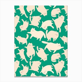Cats Green Pattern Canvas Print