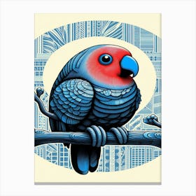 Indigo Parrot On A Branch Canvas Print