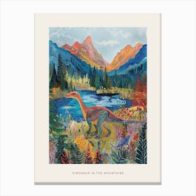 Dinosaur In The Mountains Landscape Painting 1 Poster Canvas Print