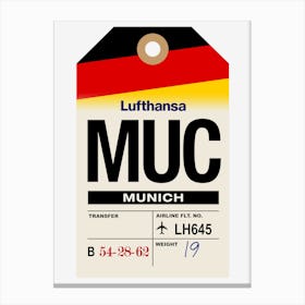 Munich (MUC) Germany Vintage Airline Luggage Tag Canvas Print