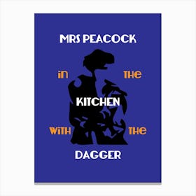 Mrs Peacock - Retro - Kitchen - Cluedo - Vintage - Board Game - Art Print - Mystery - Blue Canvas Print