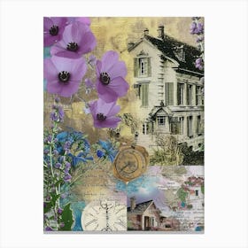 Purple Flowers Scrapbook Collage Cottage 3 Canvas Print