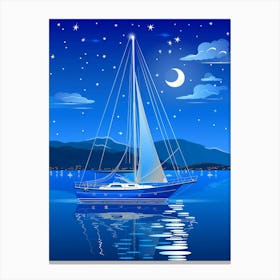 Sailing Boat At Night Canvas Print