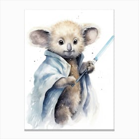 Baby Koala As A Jedi Watercolour 1 Canvas Print