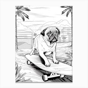 Pug Dog Skateboarding Line Art 2 Canvas Print