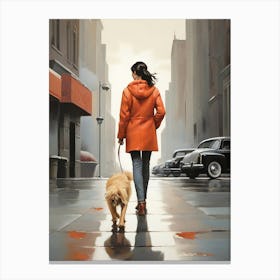 Woman Walking Her Dog art print Canvas Print