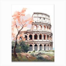 Colosseum   Rome, Italy   Cute Botanical Illustration Travel 1 Canvas Print