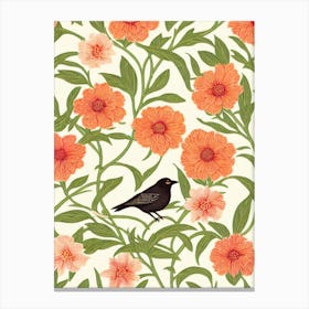 Blackbird William Morris Style Bird Canvas Print