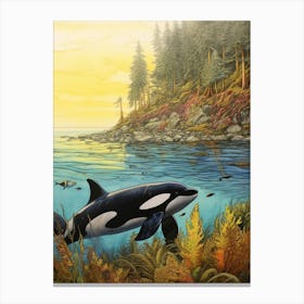 Realistic Orca Whale Storybook Style Illustration 2 Canvas Print