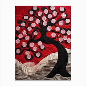 Cherry Tree, Japanese Quilting Inspired Art, 1498 Canvas Print
